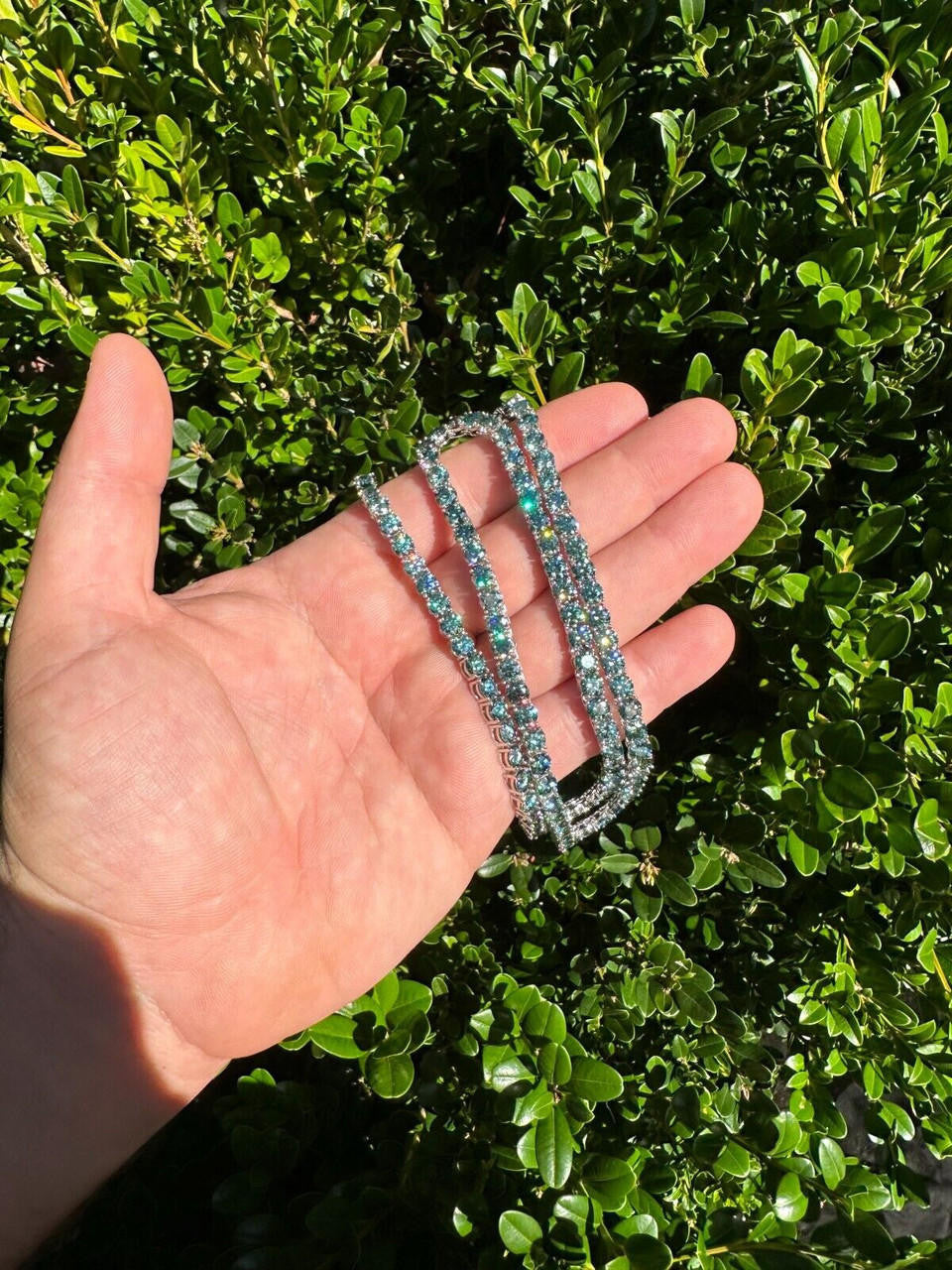 Green Tiffany Blue MOISSANITE Tennis Chain Necklace Iced Out - 925 Silver - 5mm - 16"-28"