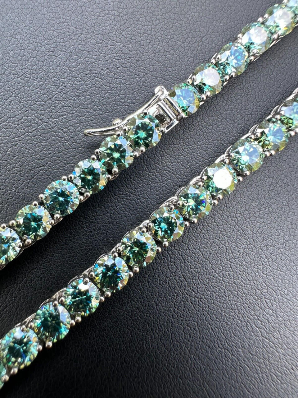 Green Tiffany Blue MOISSANITE Tennis Chain Necklace Iced Out - 925 Silver - 5mm - 16"-28"