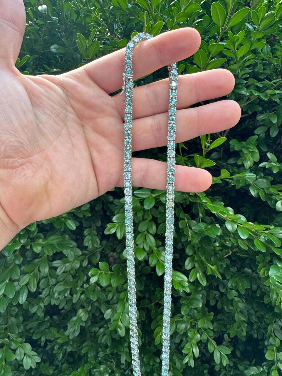 Green Tiffany Blue MOISSANITE Tennis Chain Necklace Iced Out - 925 Silver - 5mm - 16"-28"