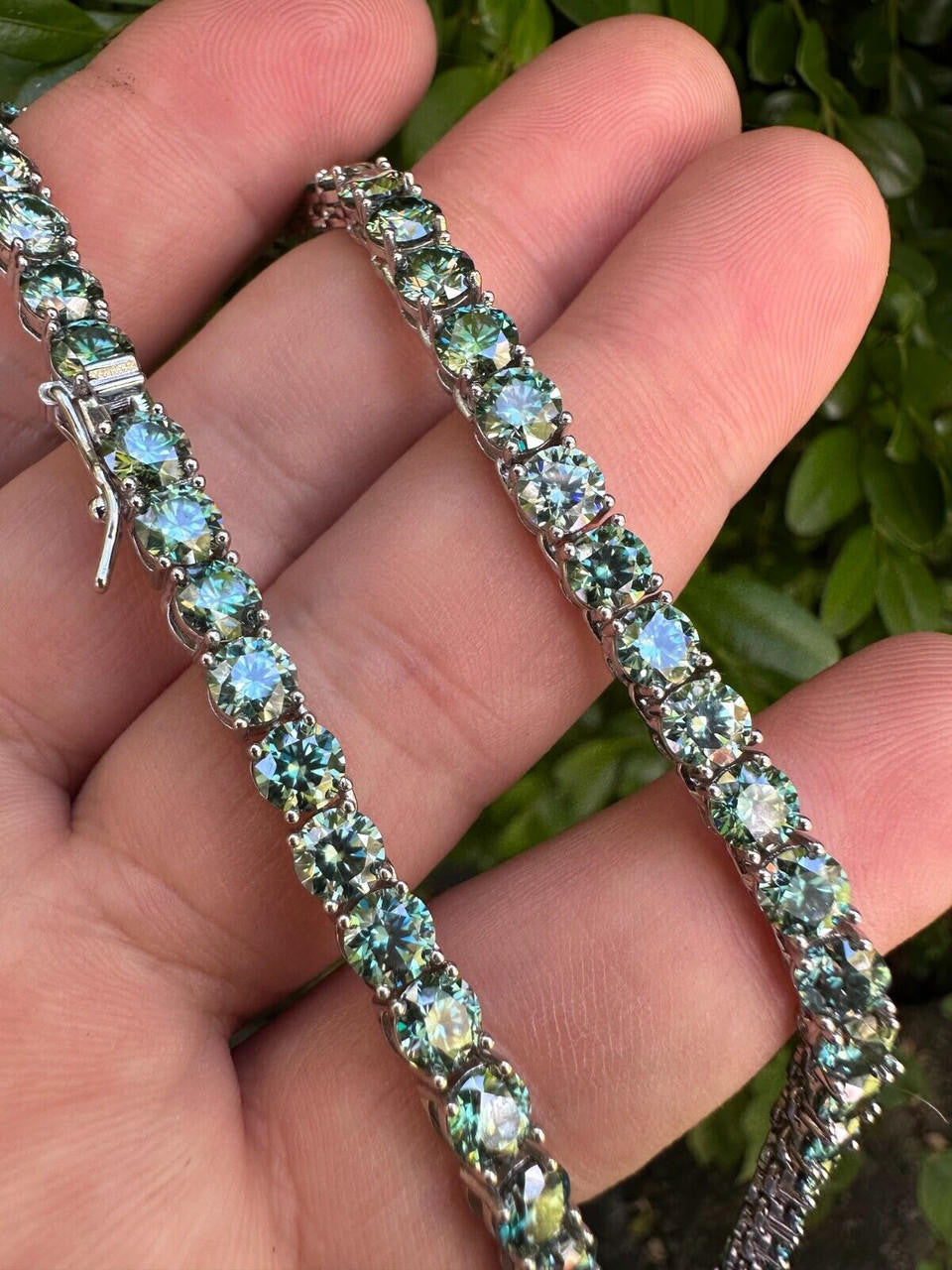 Green Tiffany Blue MOISSANITE Tennis Chain Necklace Iced Out - 925 Silver - 5mm - 16"-28"