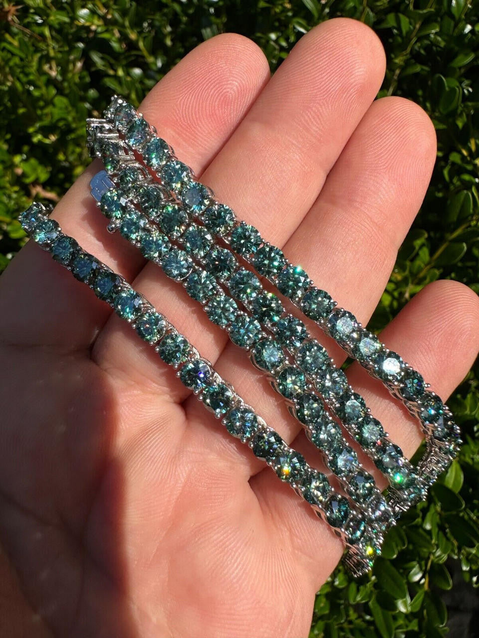 Green Tiffany Blue MOISSANITE Tennis Chain Necklace Iced Out - 925 Silver - 5mm - 16"-28"