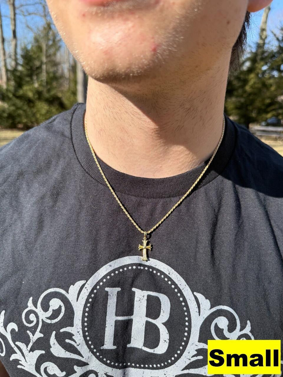 Hearts Chrome Cross Pendant - 14k Gold Vermeil 925 Silver - 3 Sizes 1"-2.5"