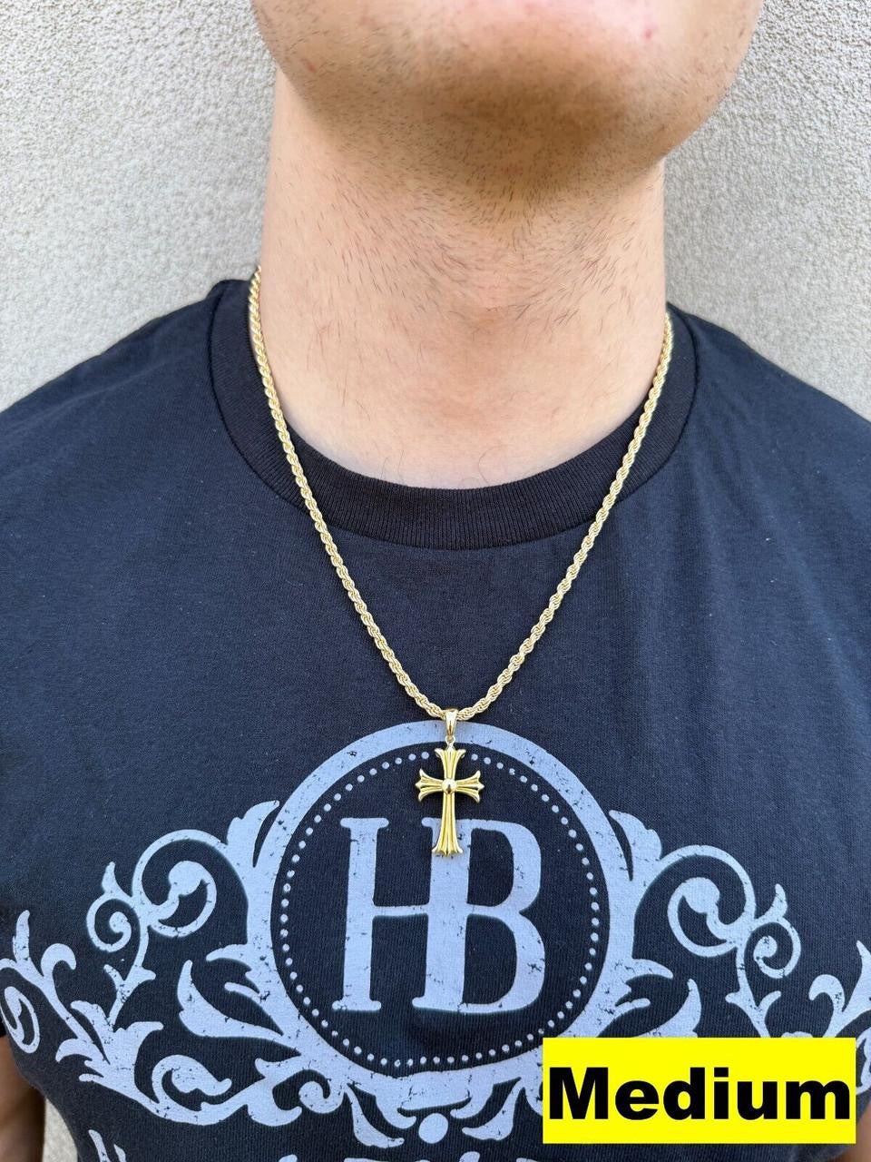 Hearts Chrome Cross Pendant - 14k Gold Vermeil 925 Silver - 3 Sizes 1"-2.5"