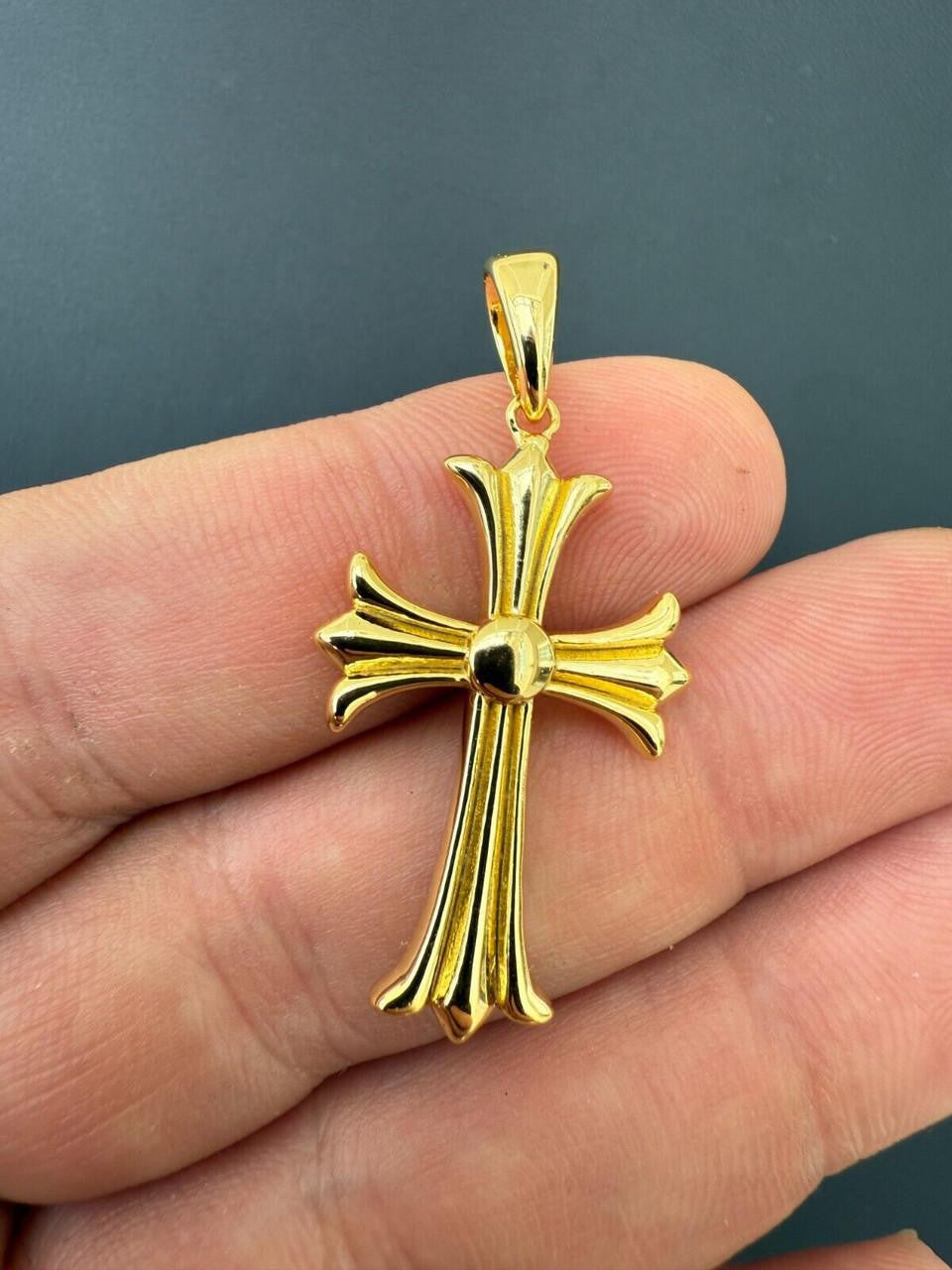Hearts Chrome Cross Pendant - 14k Gold Vermeil 925 Silver - 3 Sizes 1"-2.5"