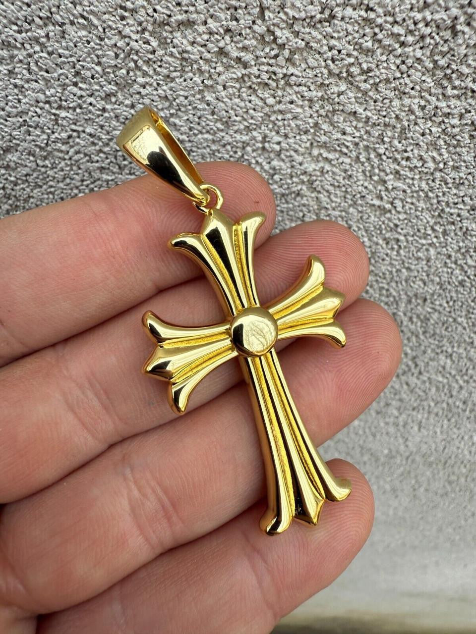 Hearts Chrome Cross Pendant - 14k Gold Vermeil 925 Silver - 3 Sizes 1"-2.5"