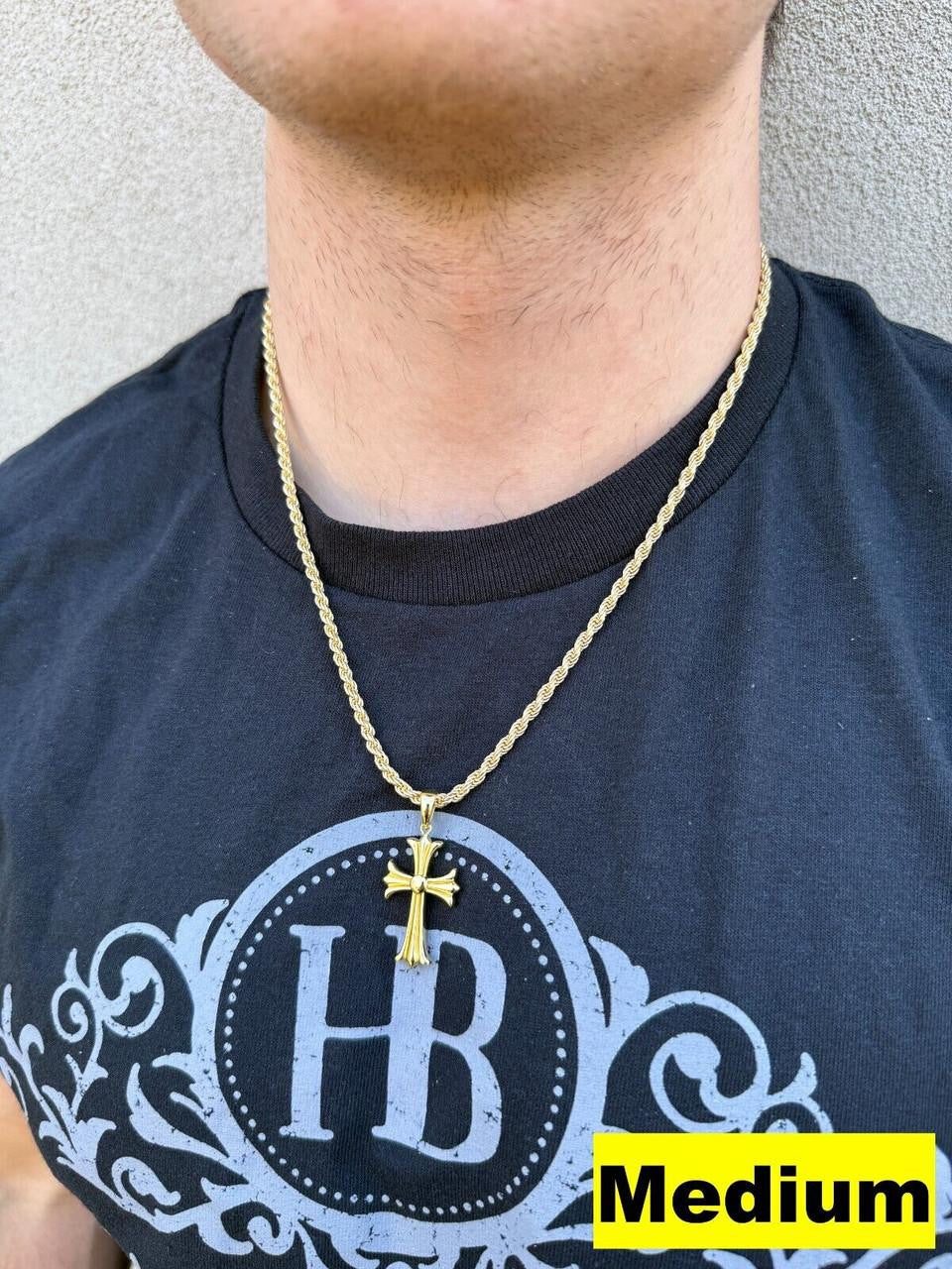 Hearts Chrome Cross Pendant - 14k Gold Vermeil 925 Silver - 3 Sizes 1"-2.5"