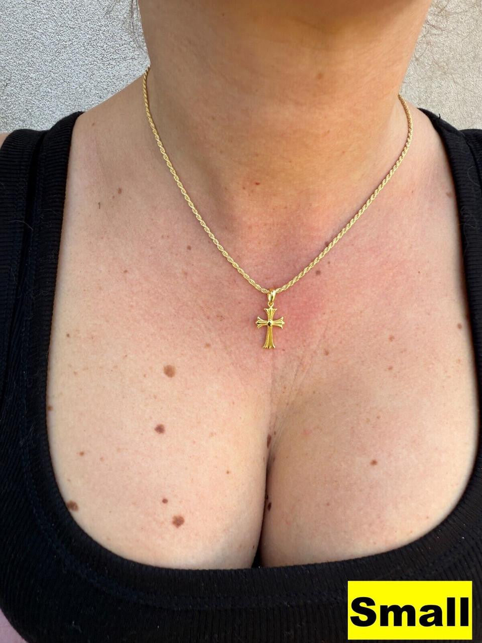 Hearts Chrome Cross Pendant - 14k Gold Vermeil 925 Silver - 3 Sizes 1"-2.5"