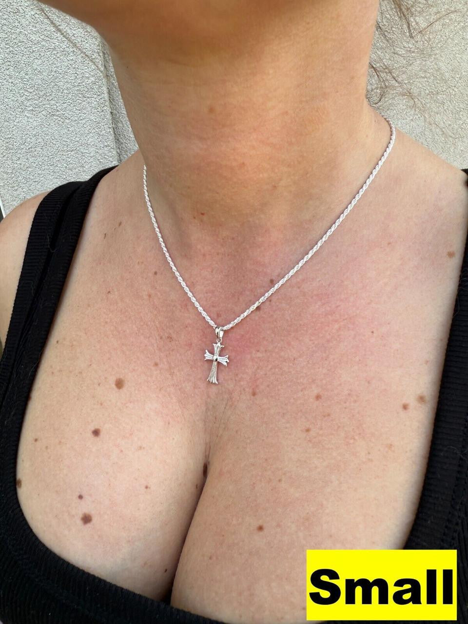Hearts Chrome Cross Pendant - 925 Silver - 3 Sizes 1"-2.5"