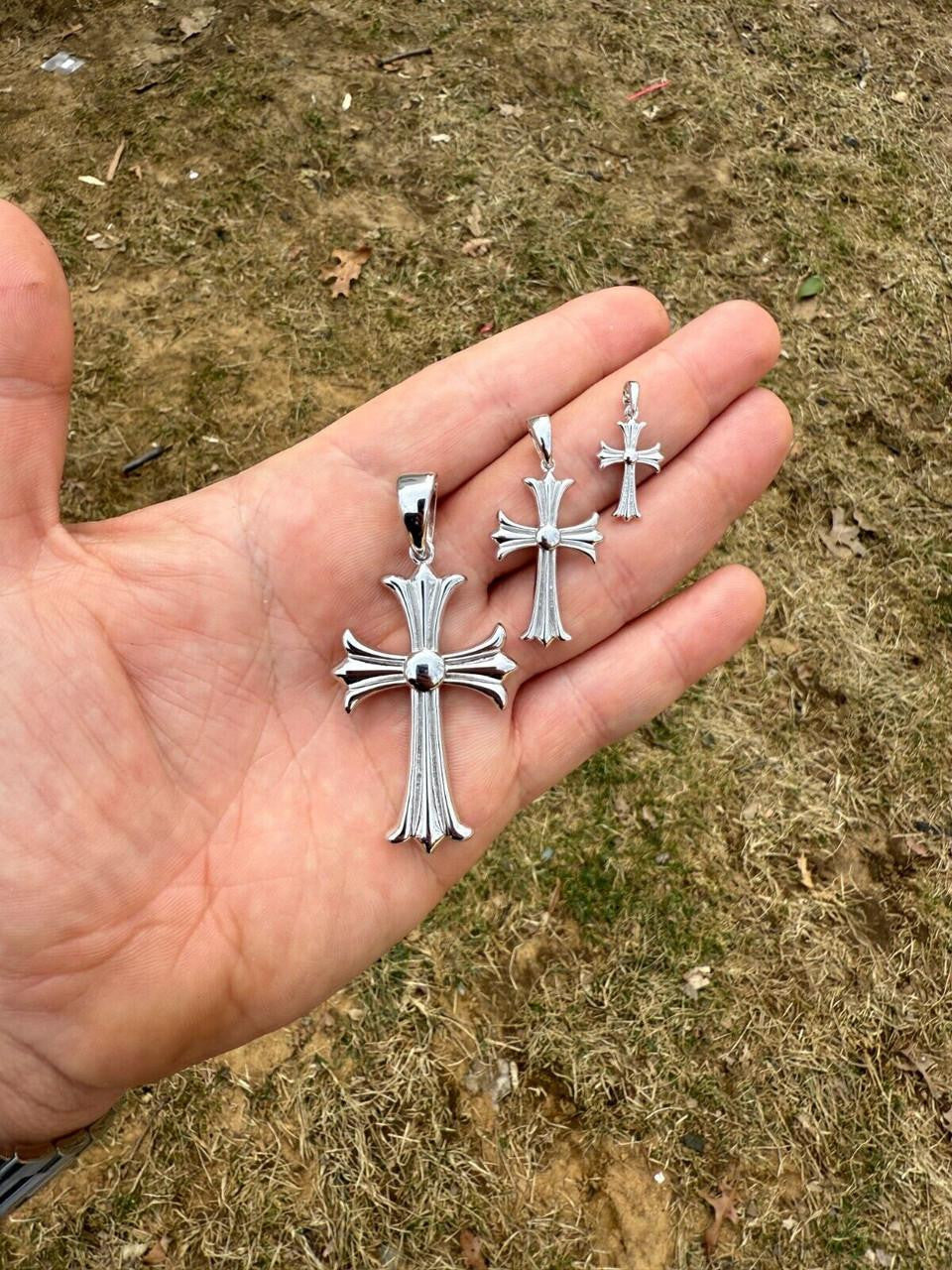 Hearts Chrome Cross Pendant - 925 Silver - 3 Sizes 1"-2.5"
