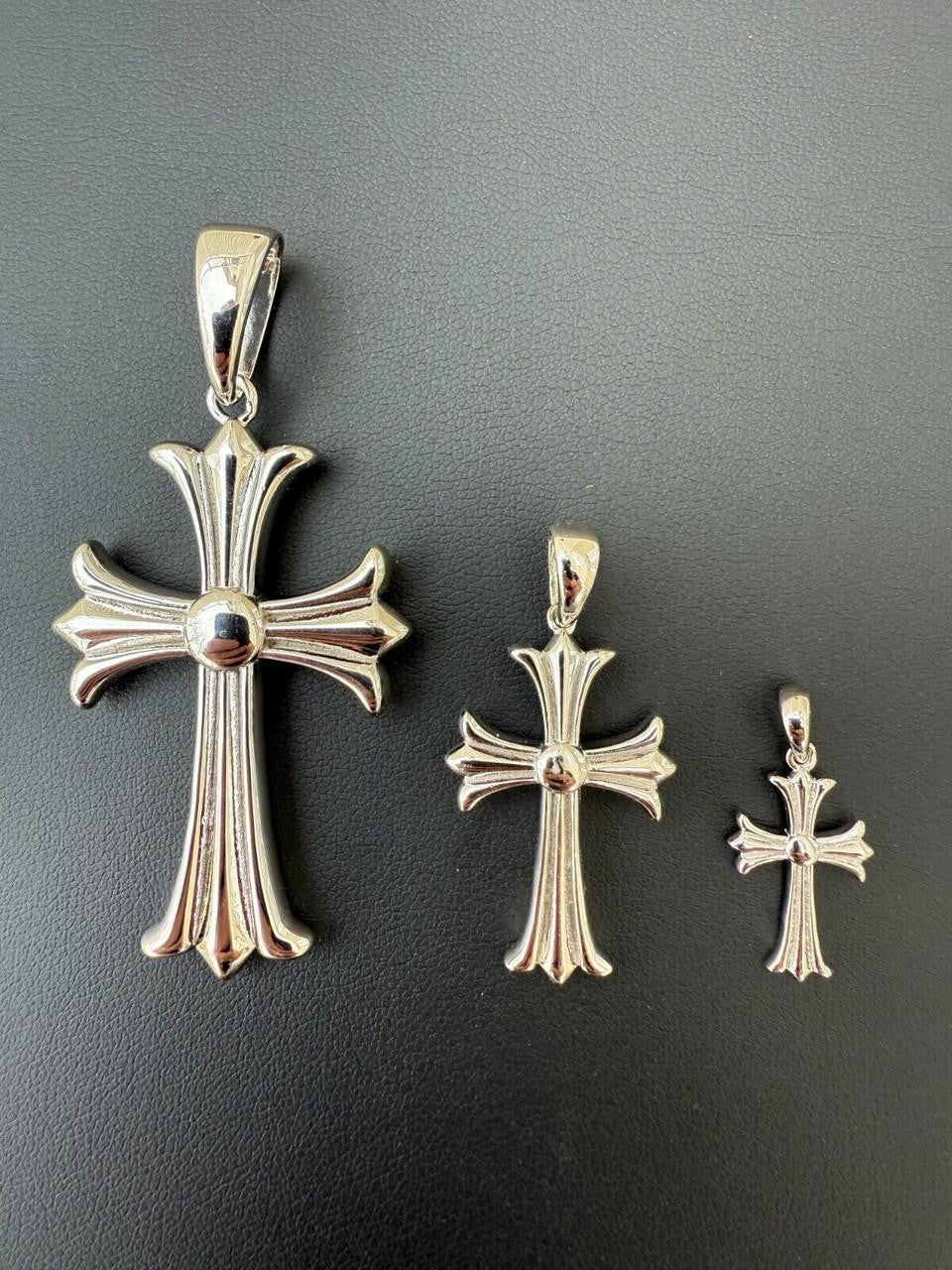 Hearts Chrome Cross Pendant - 925 Silver - 3 Sizes 1"-2.5"