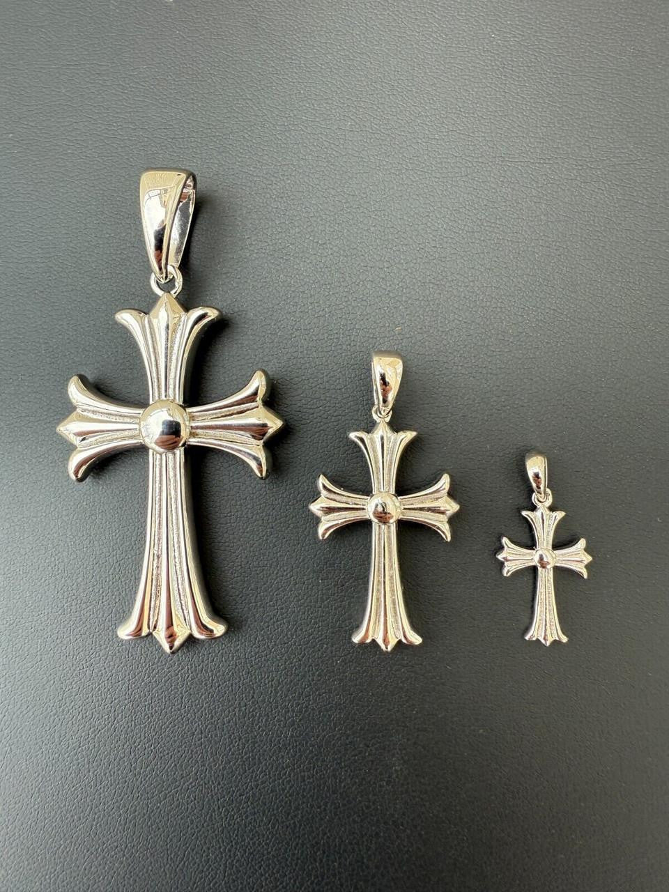 Hearts Chrome Cross Pendant - 925 Silver - 3 Sizes 1"-2.5"