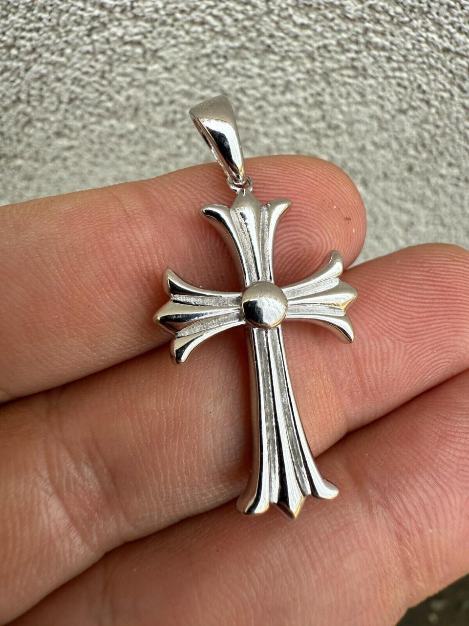 Hearts Chrome Cross Pendant - 925 Silver - 3 Sizes 1"-2.5"