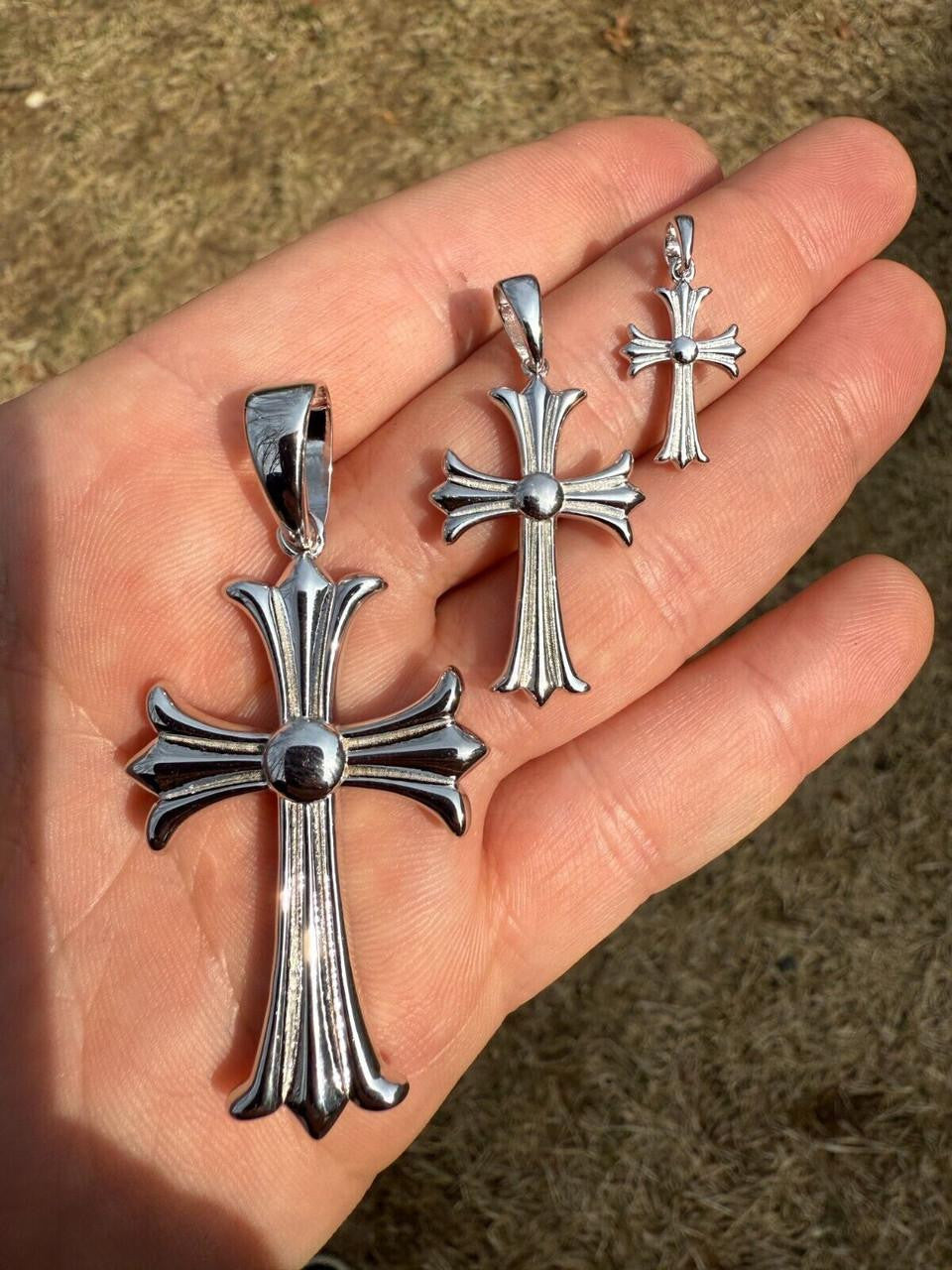 Hearts Chrome Cross Pendant - 925 Silver - 3 Sizes 1"-2.5"