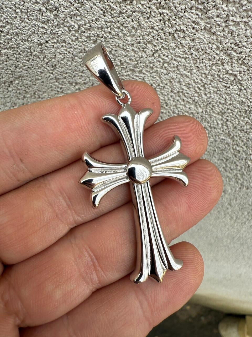 Hearts Chrome Cross Pendant - 925 Silver - 3 Sizes 1"-2.5"