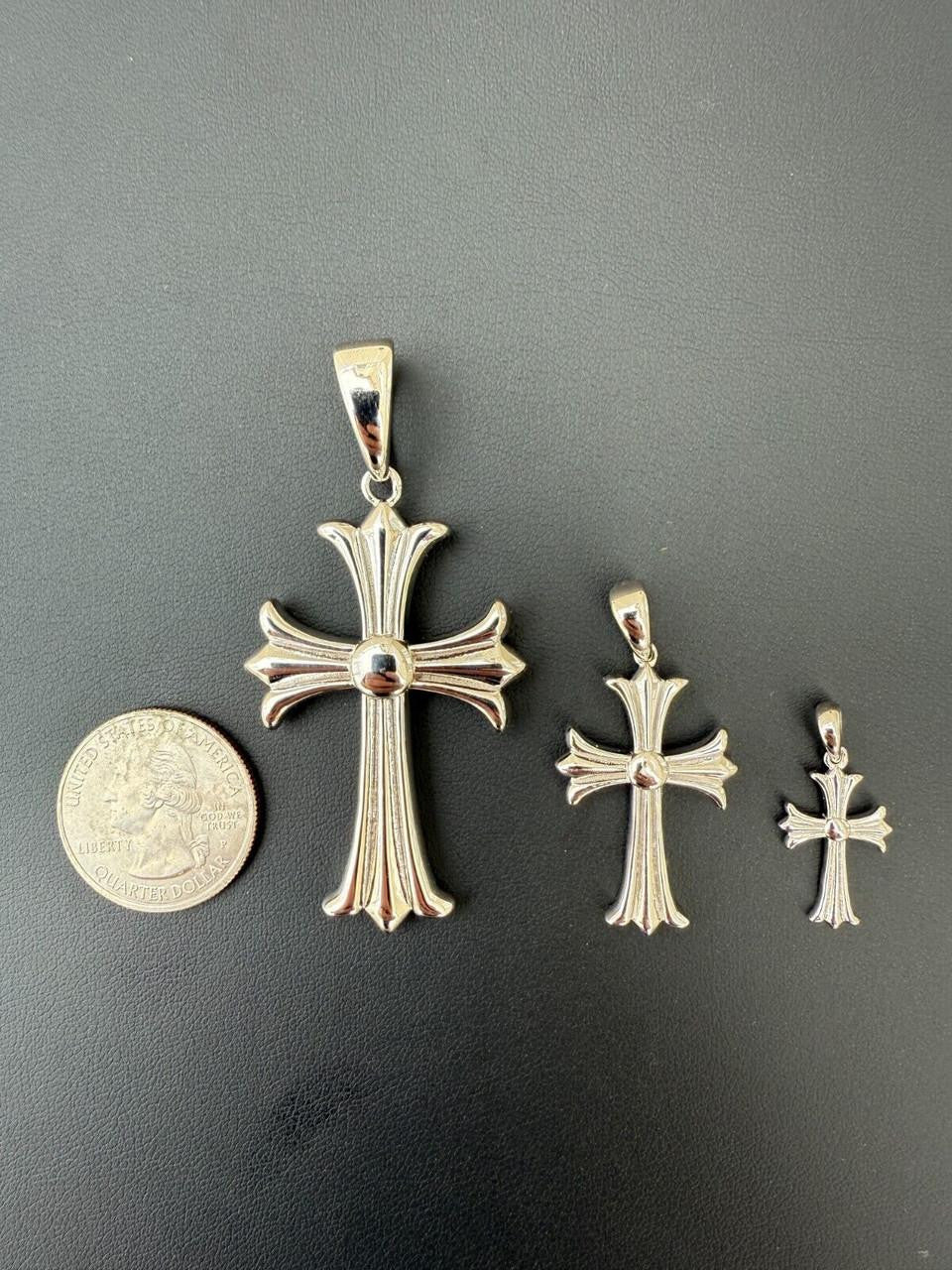 Hearts Chrome Cross Pendant - 925 Silver - 3 Sizes 1"-2.5"