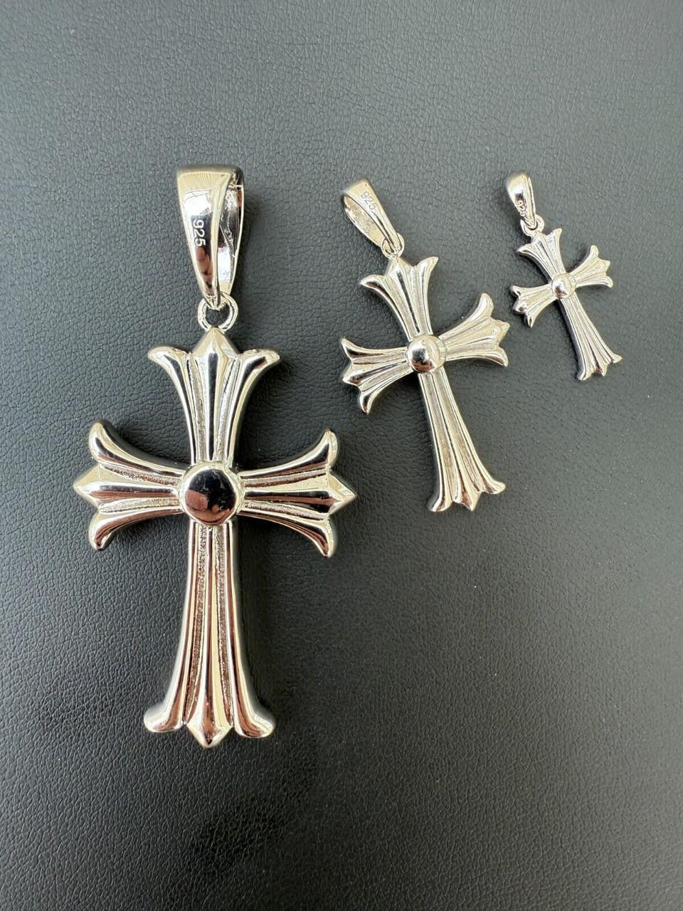 Hearts Chrome Cross Pendant - 925 Silver - 3 Sizes 1"-2.5"