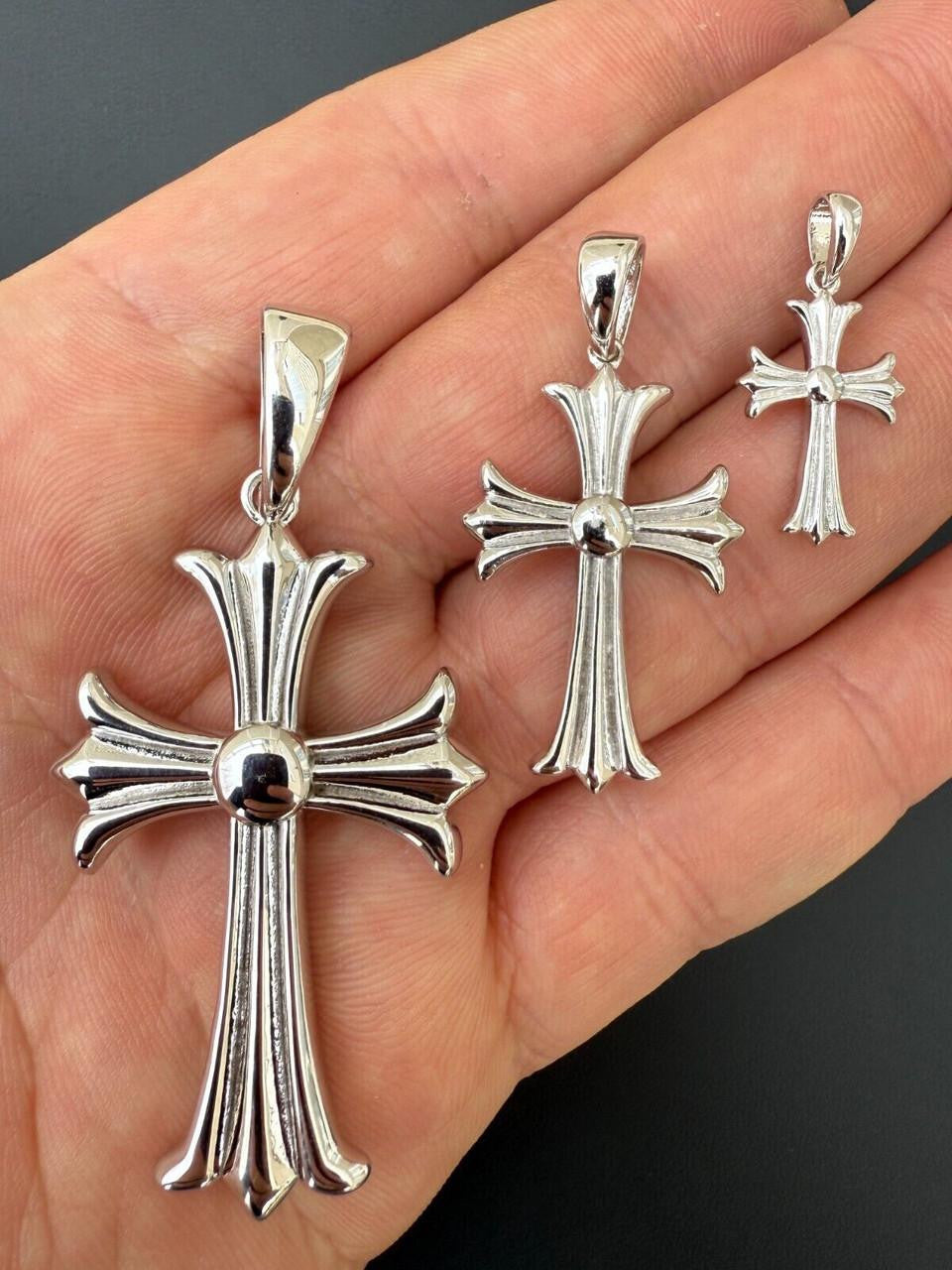Hearts Chrome Cross Pendant - 925 Silver - 3 Sizes 1"-2.5"