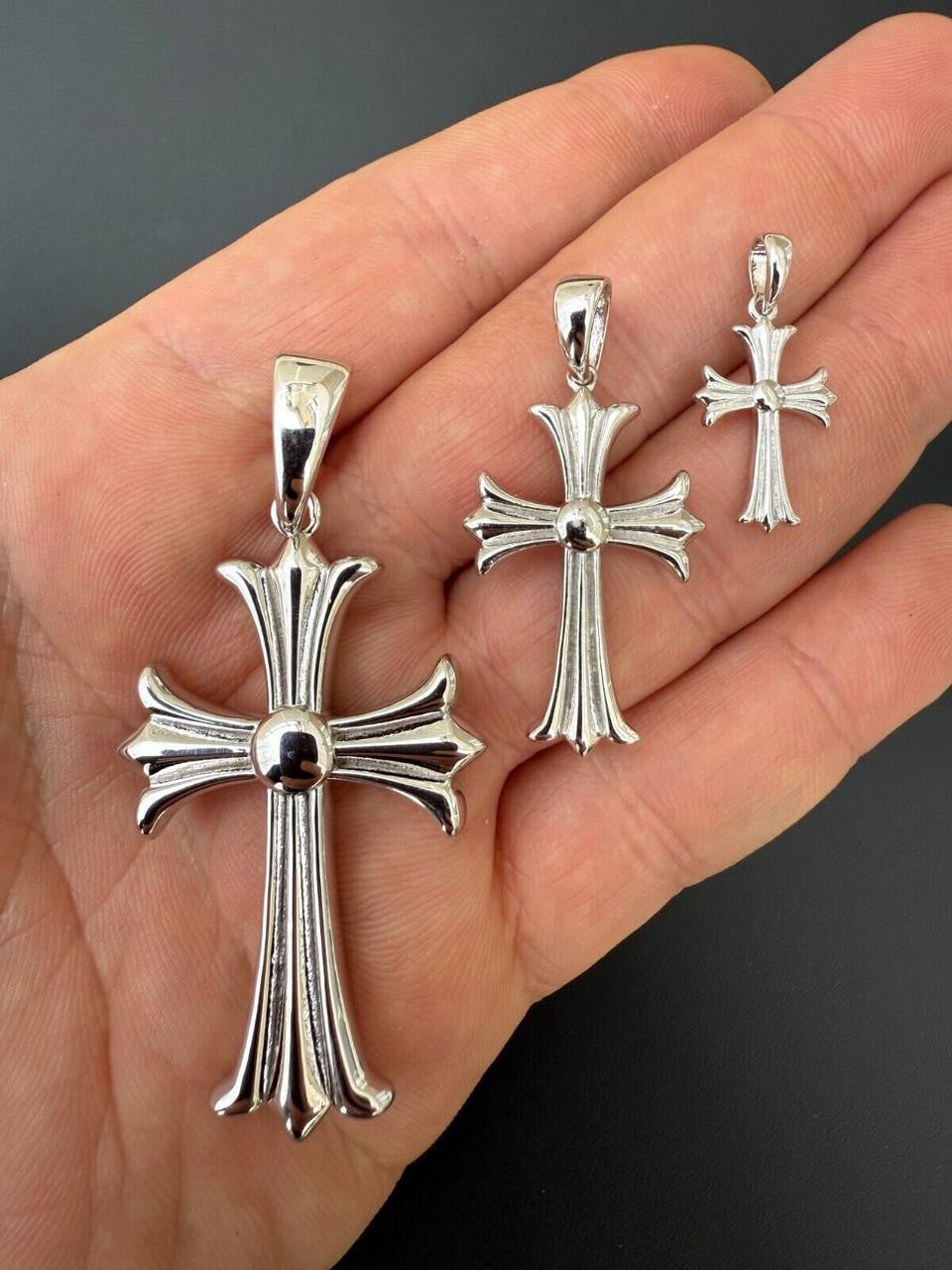 Hearts Chrome Cross Pendant - 925 Silver - 3 Sizes 1"-2.5"