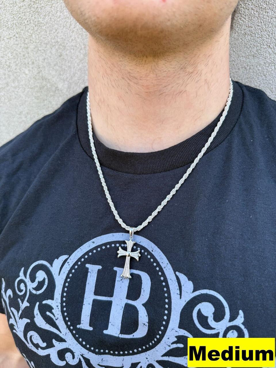 Hearts Chrome Cross Pendant - 925 Silver - 3 Sizes 1"-2.5"