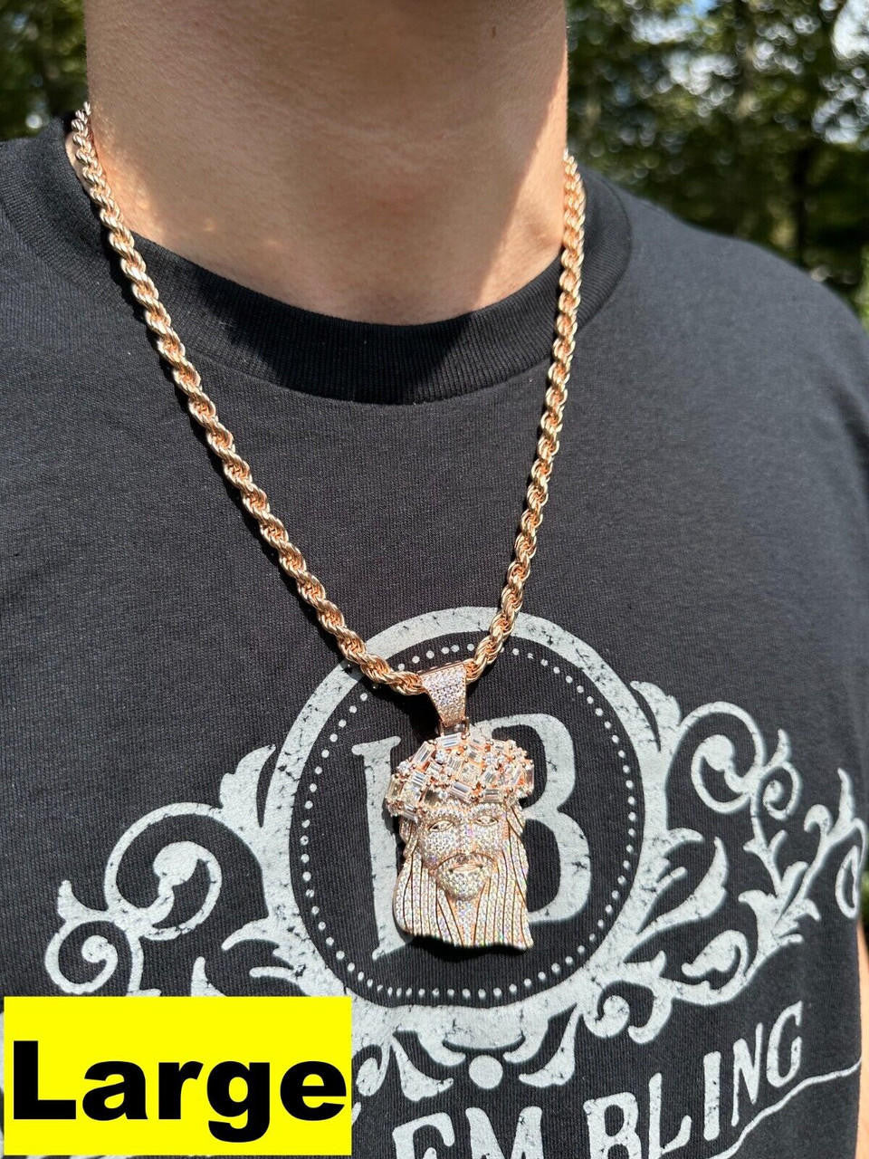 MOISSANITE Royalty Jesus Piece Fully Iced Out Pendant - 14k Rose Gold Vermeil 925 Silver - 3 Sizes 1.5"-3"