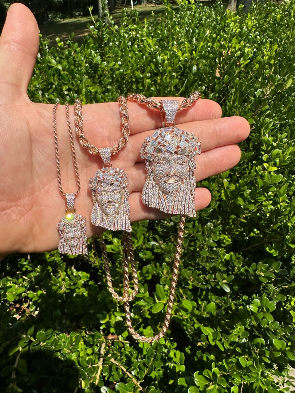 MOISSANITE Royalty Jesus Piece Fully Iced Out Pendant - 14k Rose Gold Vermeil 925 Silver - 3 Sizes 1.5"-3"