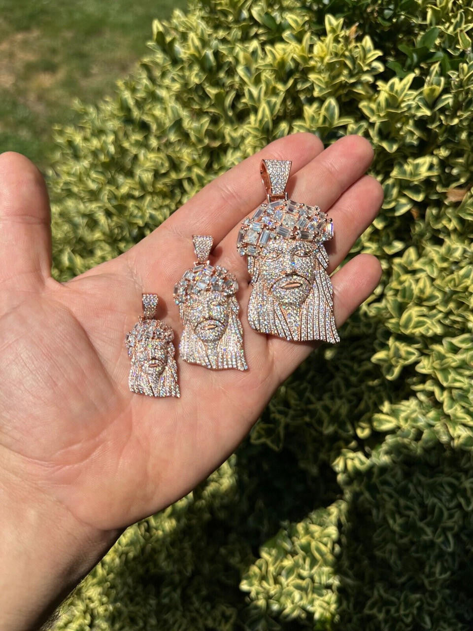 MOISSANITE Royalty Jesus Piece Fully Iced Out Pendant - 14k Rose Gold Vermeil 925 Silver - 3 Sizes 1.5"-3"