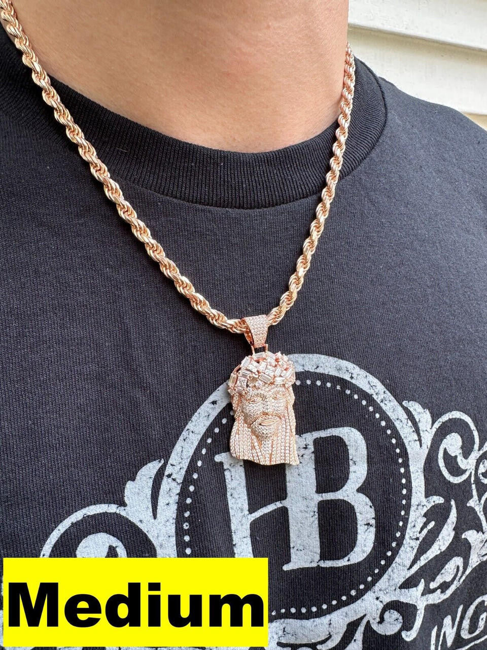 MOISSANITE Royalty Jesus Piece Fully Iced Out Pendant - 14k Rose Gold Vermeil 925 Silver - 3 Sizes 1.5"-3"