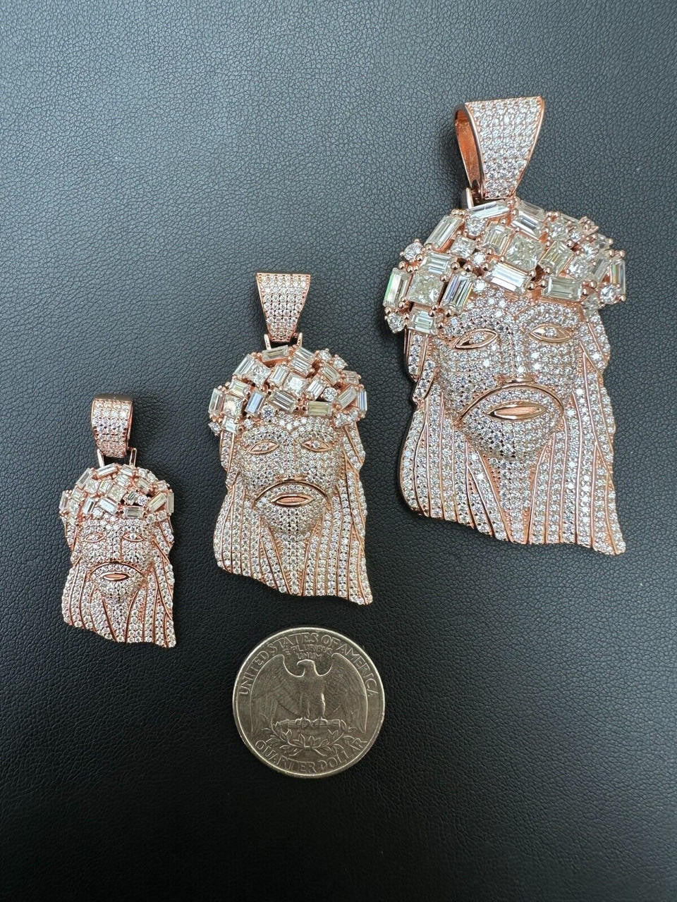 MOISSANITE Royalty Jesus Piece Fully Iced Out Pendant - 14k Rose Gold Vermeil 925 Silver - 3 Sizes 1.5"-3"