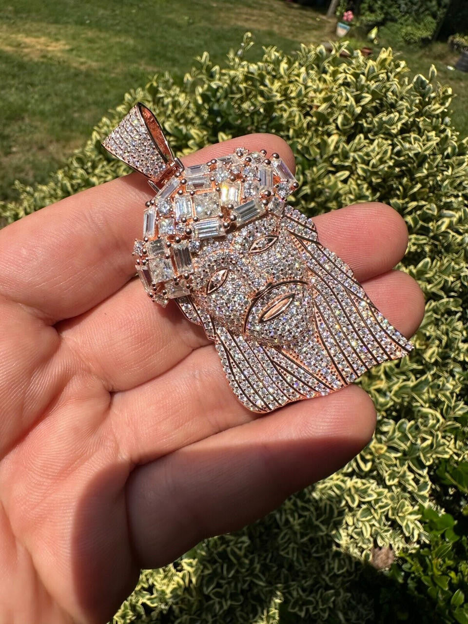 MOISSANITE Royalty Jesus Piece Fully Iced Out Pendant - 14k Rose Gold Vermeil 925 Silver - 3 Sizes 1.5"-3"