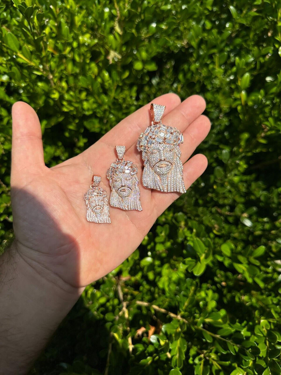 MOISSANITE Royalty Jesus Piece Fully Iced Out Pendant - 14k Rose Gold Vermeil 925 Silver - 3 Sizes 1.5"-3"