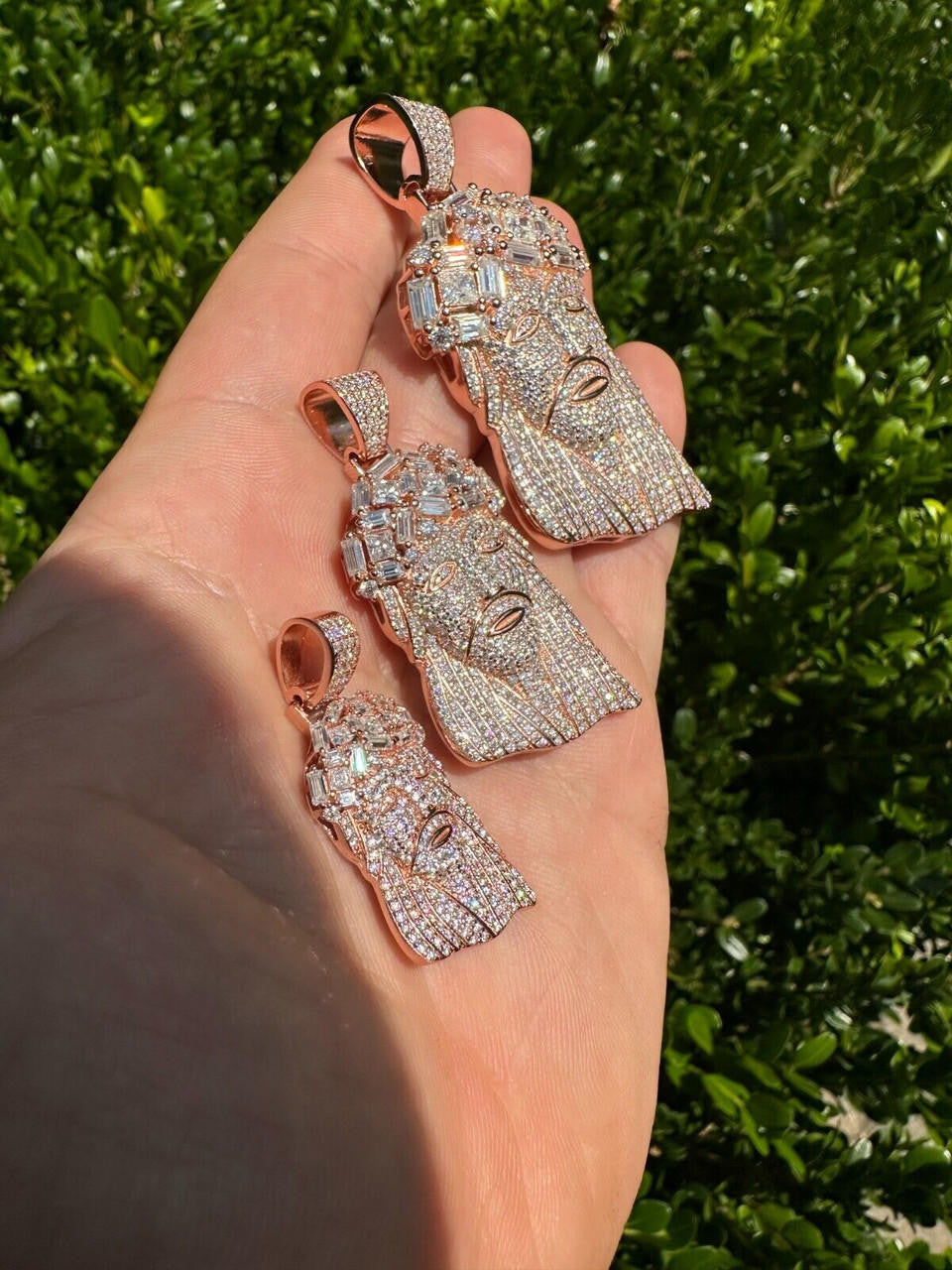 MOISSANITE Royalty Jesus Piece Fully Iced Out Pendant - 14k Rose Gold Vermeil 925 Silver - 3 Sizes 1.5"-3"