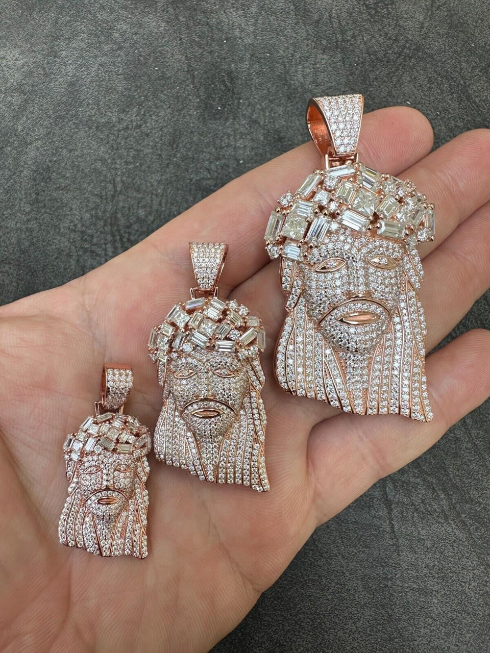 MOISSANITE Royalty Jesus Piece Fully Iced Out Pendant - 14k Rose Gold Vermeil 925 Silver - 3 Sizes 1.5"-3"