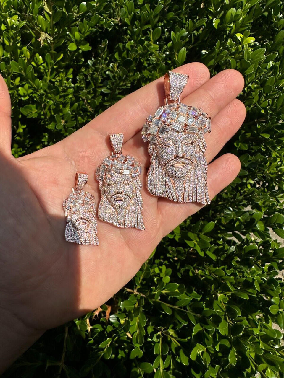 MOISSANITE Royalty Jesus Piece Fully Iced Out Pendant - 14k Rose Gold Vermeil 925 Silver - 3 Sizes 1.5"-3"