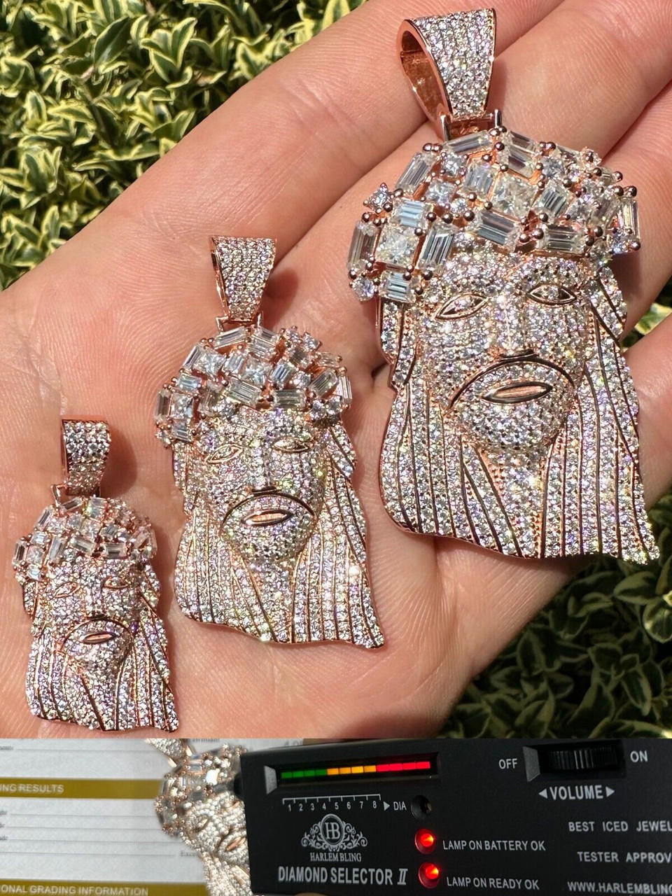 MOISSANITE Royalty Jesus Piece Fully Iced Out Pendant - 14k Rose Gold Vermeil 925 Silver - 3 Sizes 1.5"-3"