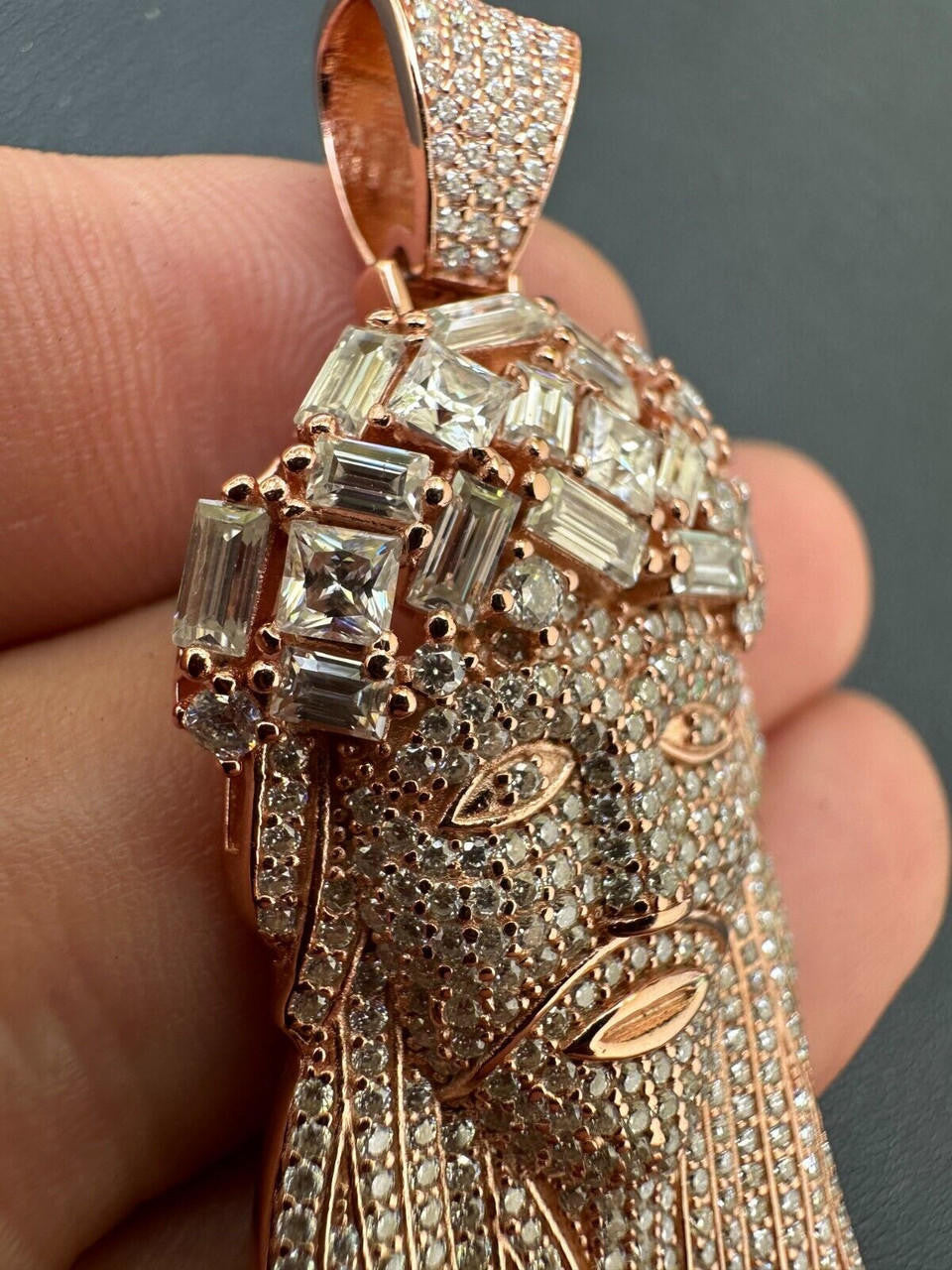 MOISSANITE Royalty Jesus Piece Fully Iced Out Pendant - 14k Rose Gold Vermeil 925 Silver - 3 Sizes 1.5"-3"