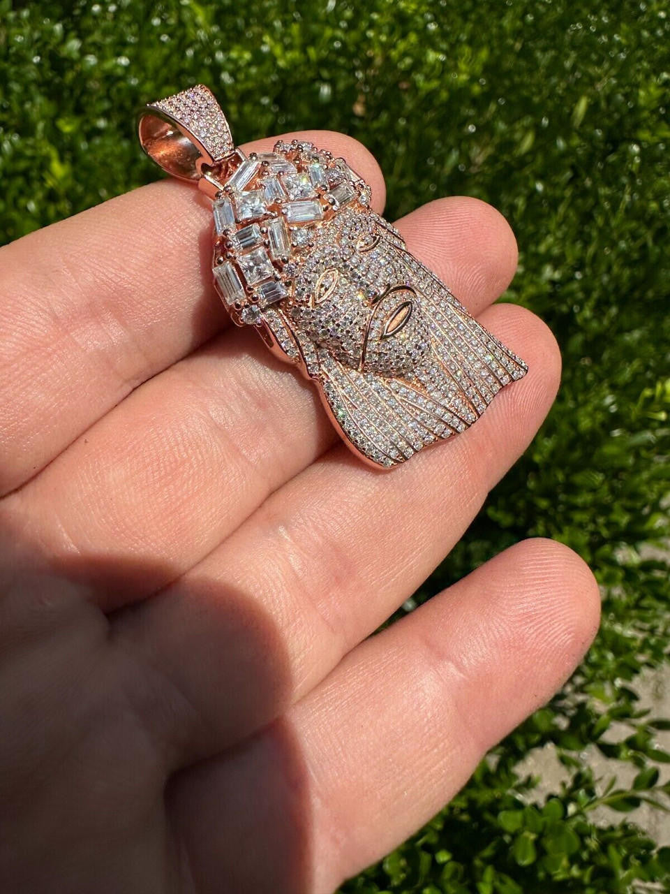 MOISSANITE Royalty Jesus Piece Fully Iced Out Pendant - 14k Rose Gold Vermeil 925 Silver - 3 Sizes 1.5"-3"