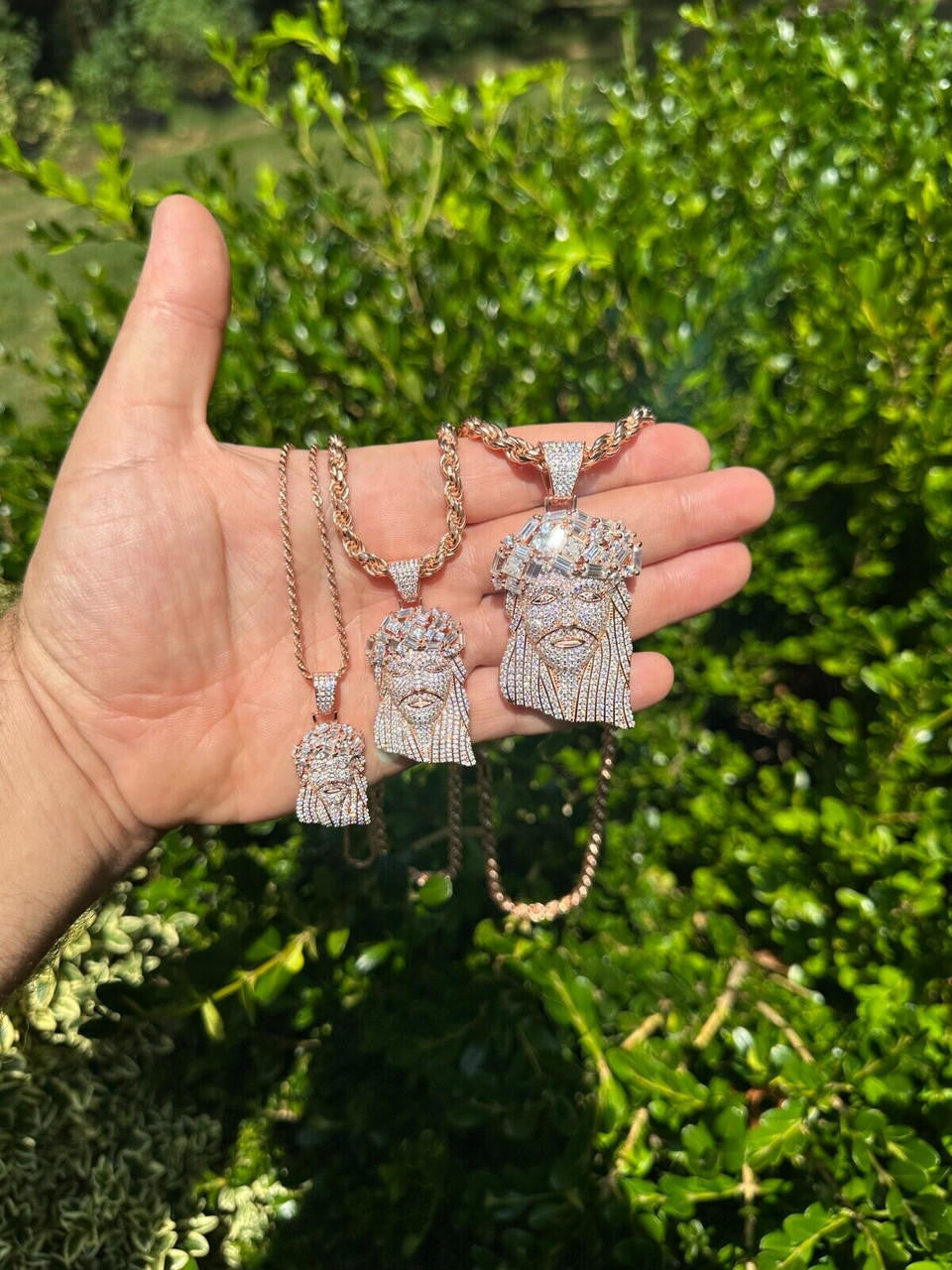 MOISSANITE Royalty Jesus Piece Fully Iced Out Pendant - 14k Rose Gold Vermeil 925 Silver - 3 Sizes 1.5"-3"