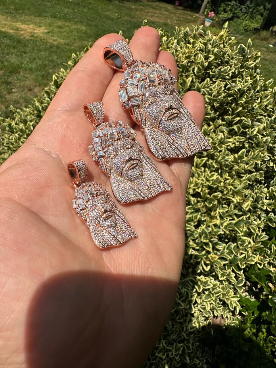 MOISSANITE Royalty Jesus Piece Fully Iced Out Pendant - 14k Rose Gold Vermeil 925 Silver - 3 Sizes 1.5"-3"