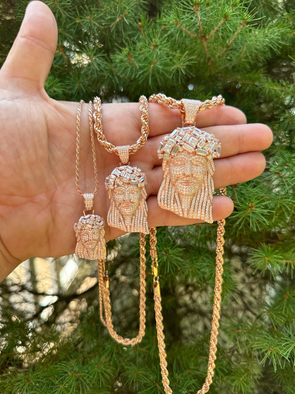 MOISSANITE Royalty Jesus Piece Fully Iced Out Pendant - 14k Rose Gold Vermeil 925 Silver - 3 Sizes 1.5"-3"