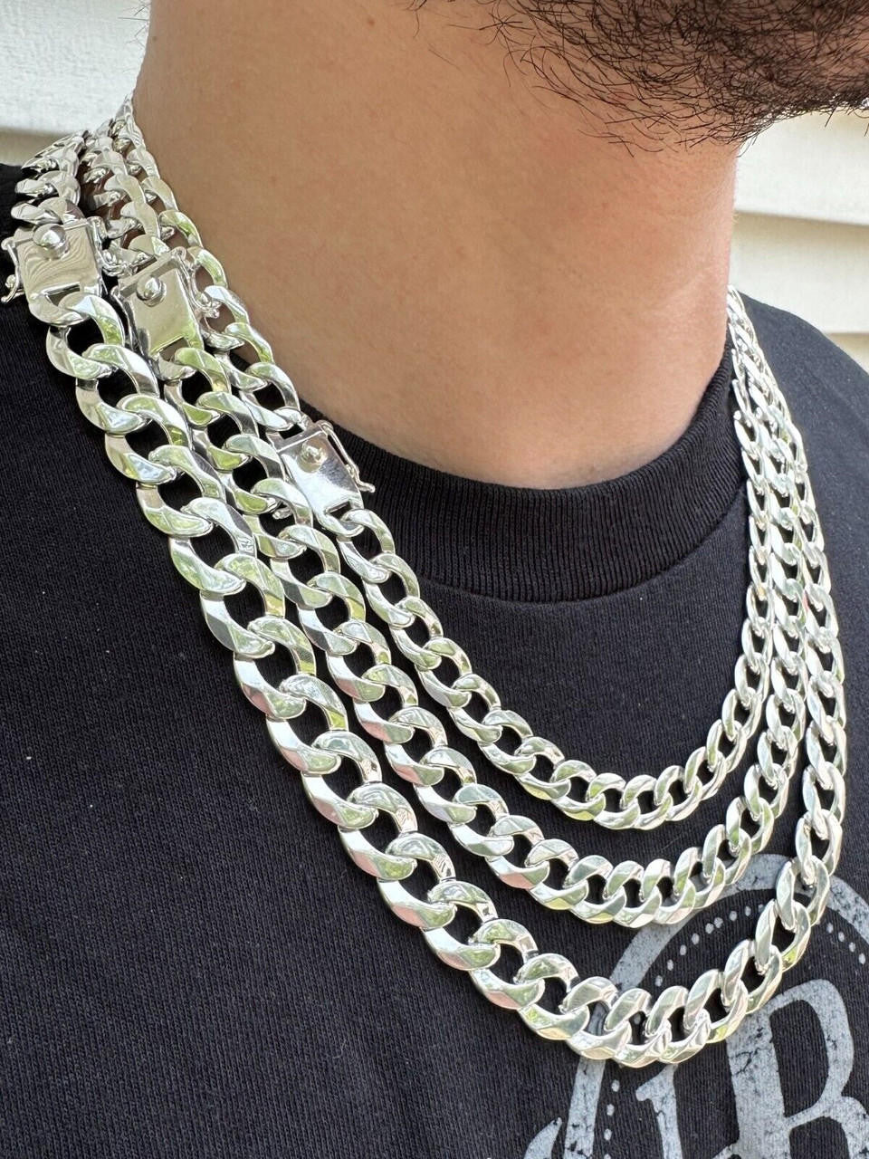 Curb Cuban Link Chain Necklace W. Box Lock - 925 Sterling Silver - 18"-30" - 9.5mm-13mm