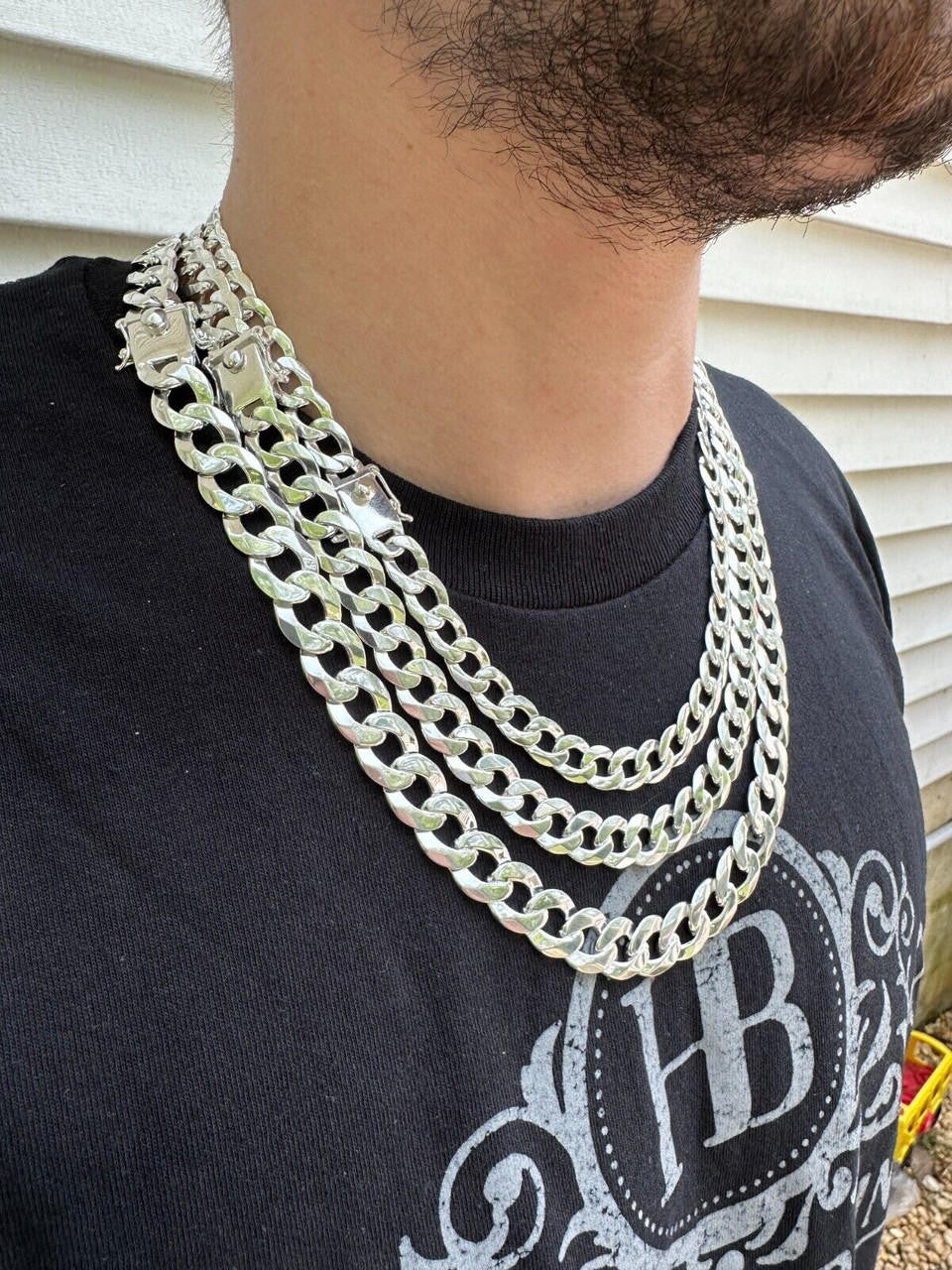 Curb Cuban Link Chain Necklace W. Box Lock - 925 Sterling Silver - 18"-30" - 9.5mm-13mm