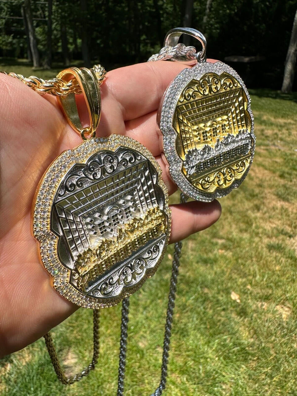 MOISSANITE Jesus Last Supper Pendant - 14k Gold Vermeil Or 925 Silver - Large 3"