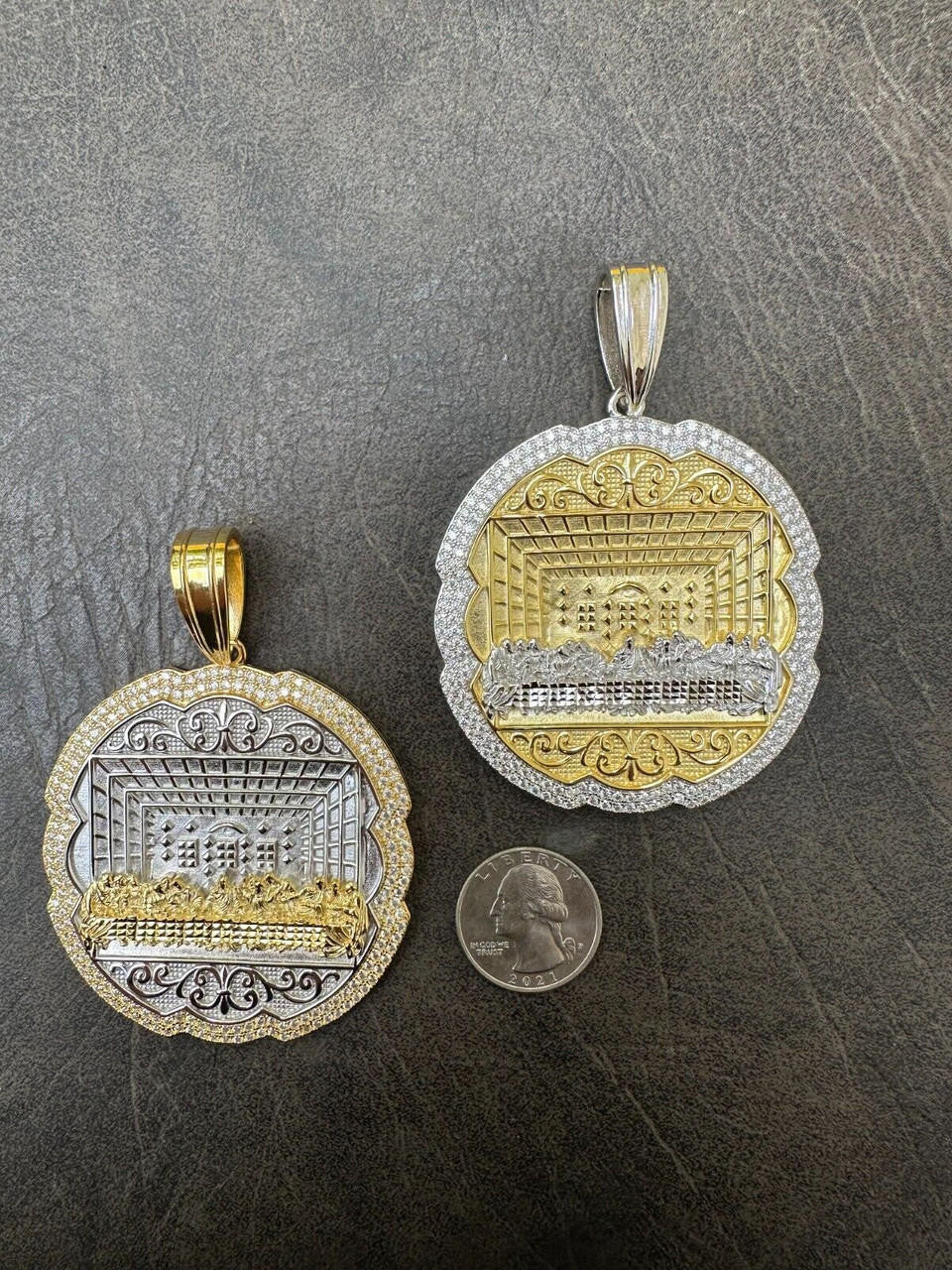 MOISSANITE Jesus Last Supper Pendant - 14k Gold Vermeil Or 925 Silver - Large 3"