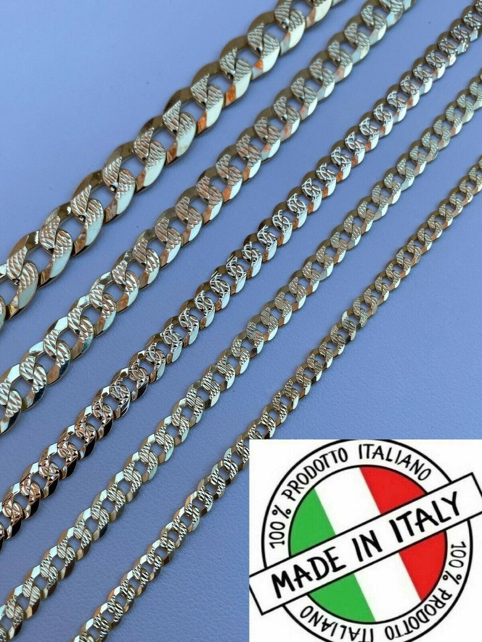 Flat Curb Cuban Chain Necklace - Diamond Cut 14k Gold Vermeil 925 Sterling Silver - 16"-30" - 3mm-10.5mm