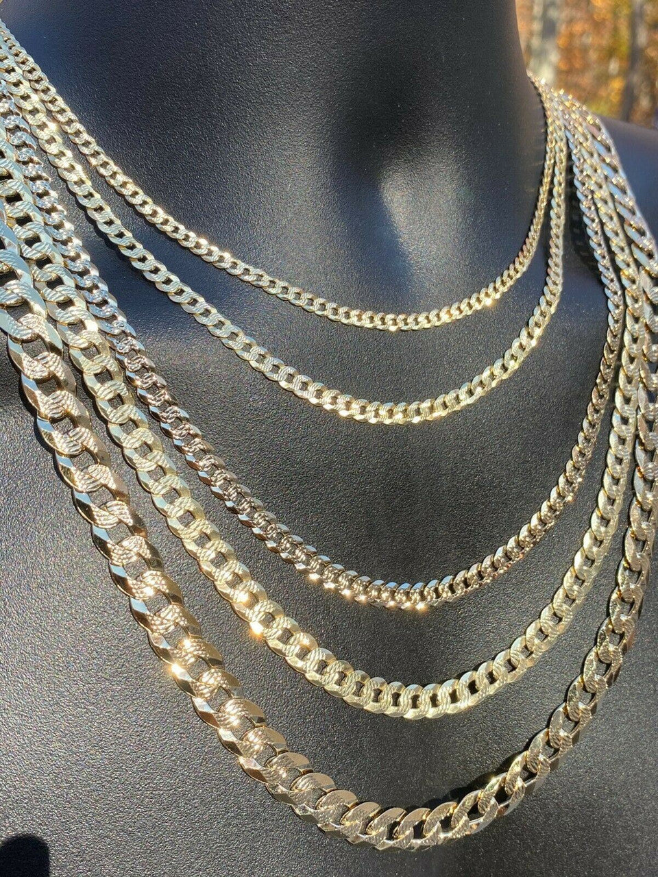 Flat Curb Cuban Chain Necklace - Diamond Cut 14k Gold Vermeil 925 Sterling Silver - 16"-30" - 3mm-10.5mm