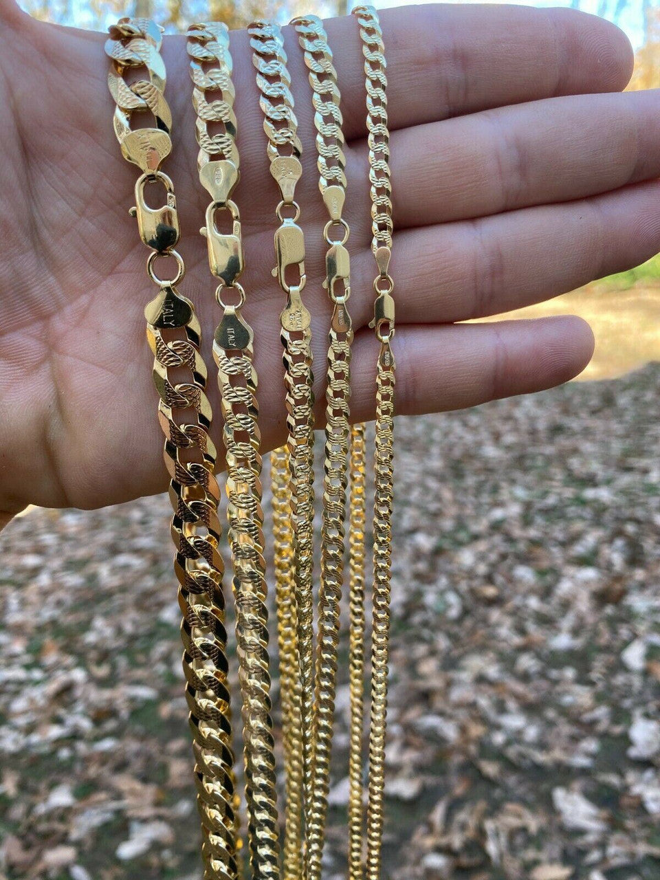 Flat Curb Cuban Chain Necklace - Diamond Cut 14k Gold Vermeil 925 Sterling Silver - 16"-30" - 3mm-10.5mm