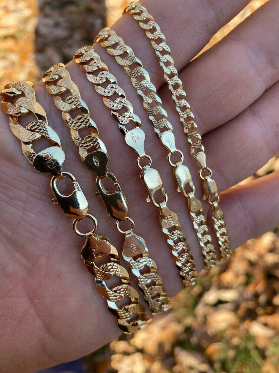 Flat Curb Cuban Chain Necklace - Diamond Cut 14k Gold Vermeil 925 Sterling Silver - 16"-30" - 3mm-10.5mm