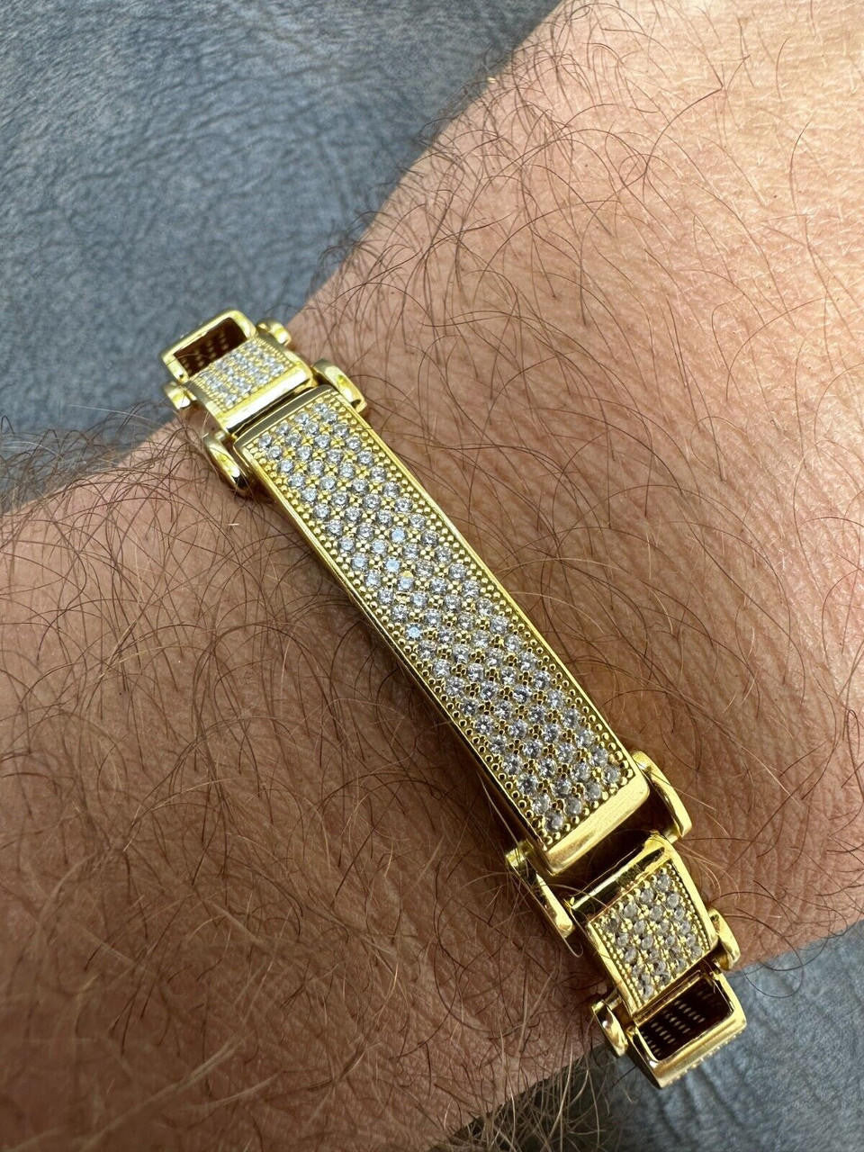 Custom Panther Cuff Link Bracelet Iced Out CZ Stones - 14k gold Vermeil 925 Silver - 10.5mm - 7"-8.5"