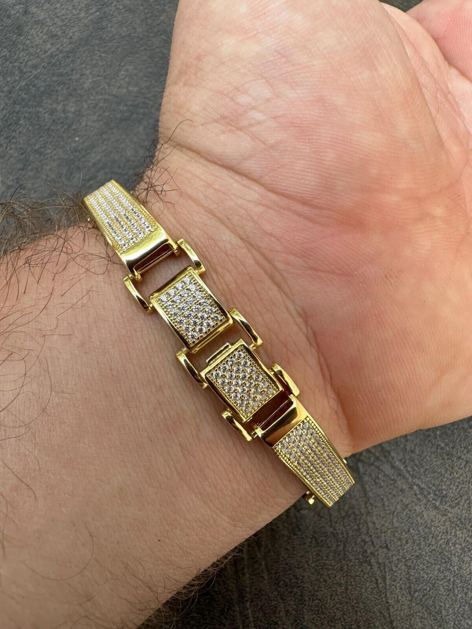 Custom Panther Cuff Link Bracelet Iced Out CZ Stones - 14k gold Vermeil 925 Silver - 10.5mm - 7"-8.5"