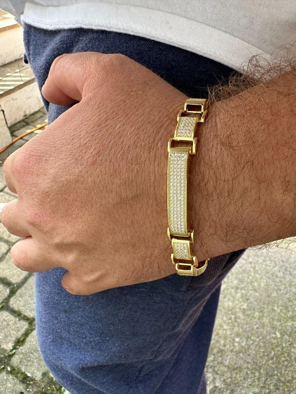 Custom Panther Cuff Link Bracelet Iced Out CZ Stones - 14k gold Vermeil 925 Silver - 10.5mm - 7"-8.5"